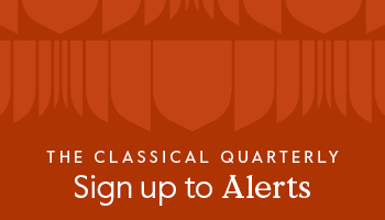 An orange background featuring the Cambridge shield and text that says The Classical Quarterly - Sign up to Alerts