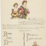 Unknown artist. [Apparently a design for a menu] Beatrice: Against my will, I am sent to bid you come to dinner]. Late 19th or early 20th century?