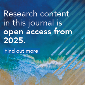 Blue background with text 'Research content in this journal is open access from 2025' with link to FAQs.