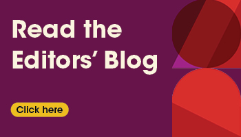 Purple button with text overlaid that says Read the Editors' Blog. This sits against a red pattern on the right.
