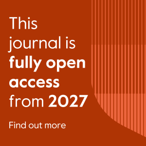 Orange background with text "this journal is fully open access from 2027". Link to FAQs.