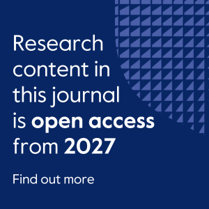 Blue background with text "Research content in this journal is open access from 2027". Link to FAQs.