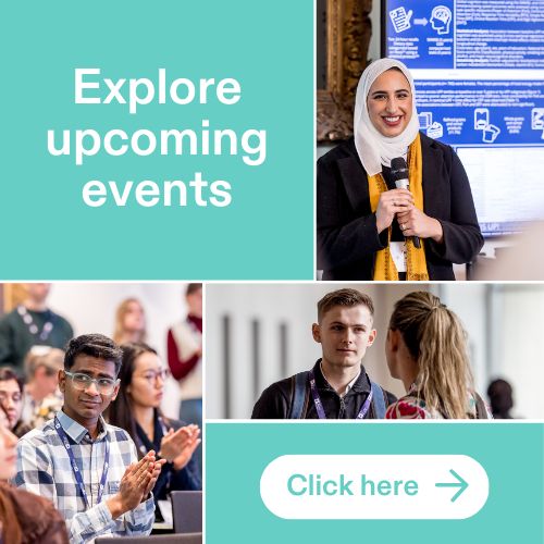 A clickable button that will take you to the Nutrition Society events page.