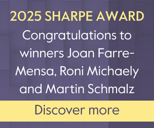 2025 Sharpe Award Congratulations to winners Joan Farre-Mensa, Roni Michaely and Martin Schmalz