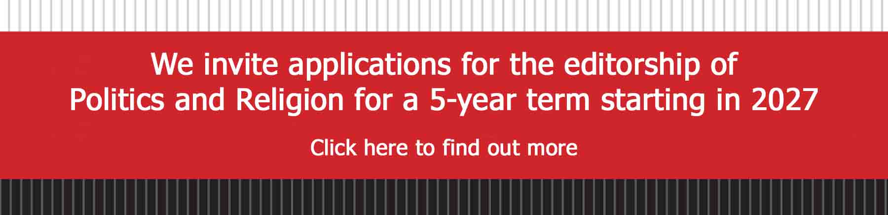 Politics & Religion Call for Proposals for New Editor(s) banner 2026