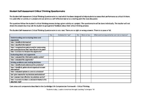 critical thinking questionnaire for teachers