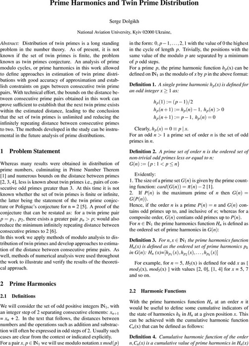 Prime Harmonics And Twin Prime Distribution Mathematics Cambridge Open Engage