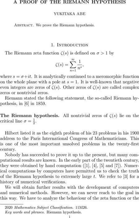 riemann hypothesis written out