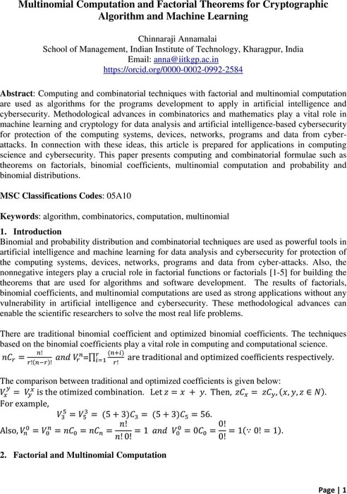 Multinomial Computation and Factorial Theorems for Cryptographic ...