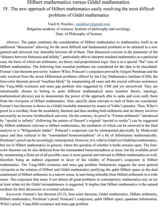 Hilbert mathematics versus Gödel mathematics. IV. The new approach of