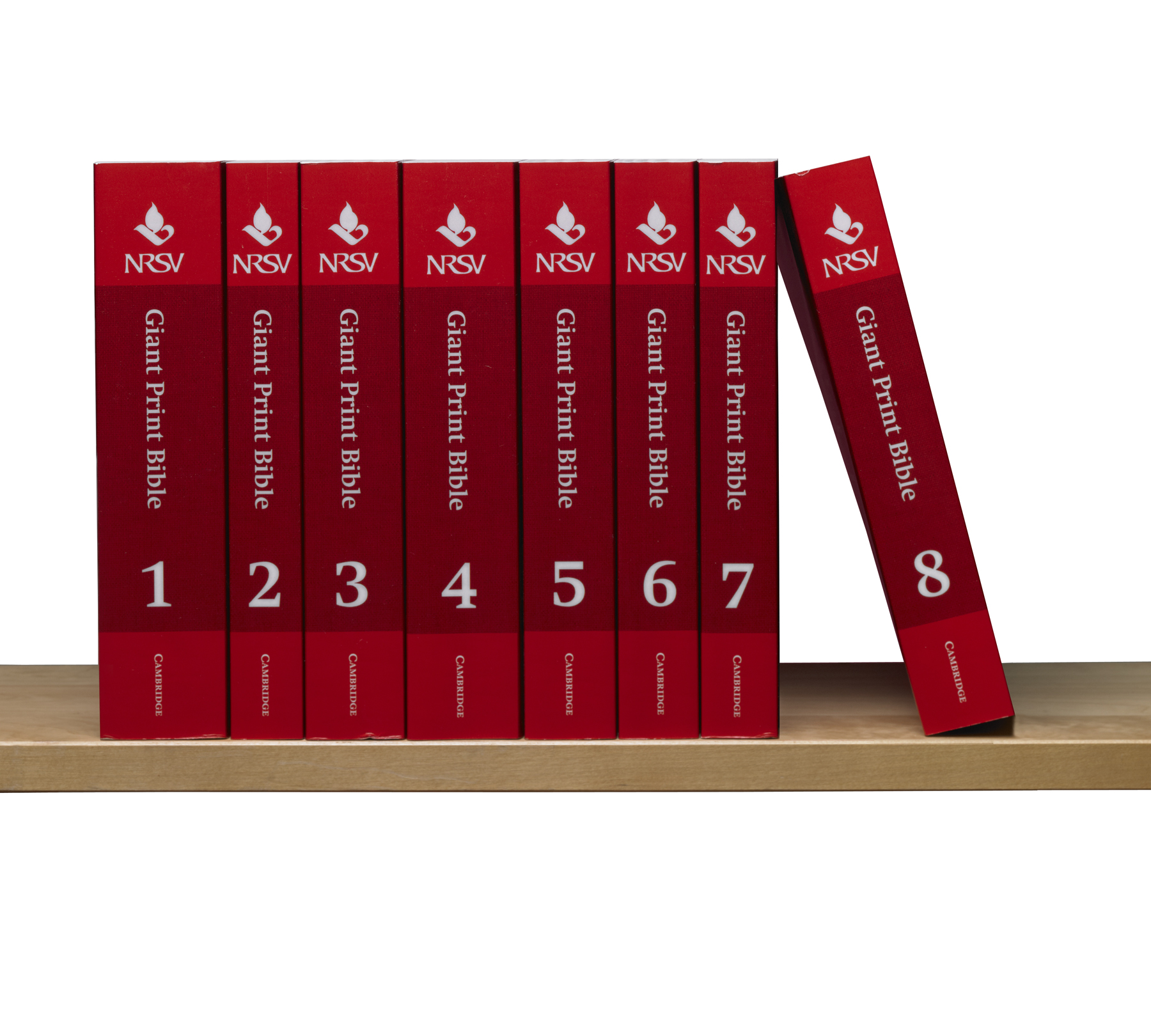 set of 8 red books constituting the NRSV Giant-Print Edition