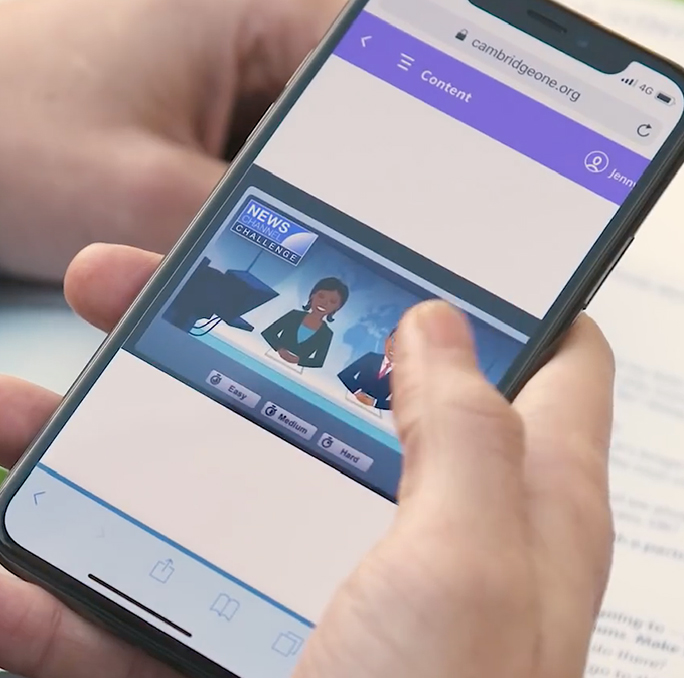 Mobile phone displaying Cambridge One app