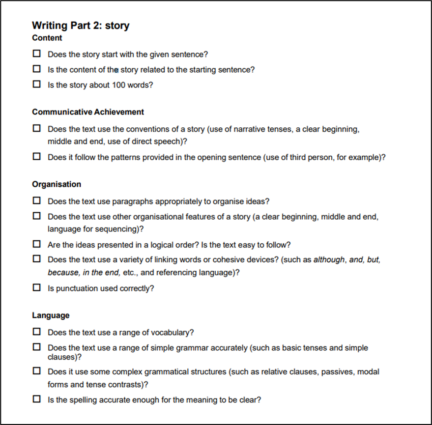 Example checklist for B1 Preliminary