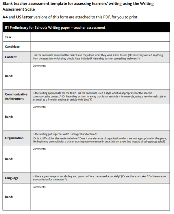 Blank teacher assessment template 