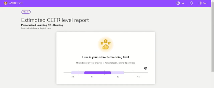 CEFR report for assessing reading and listening skills.