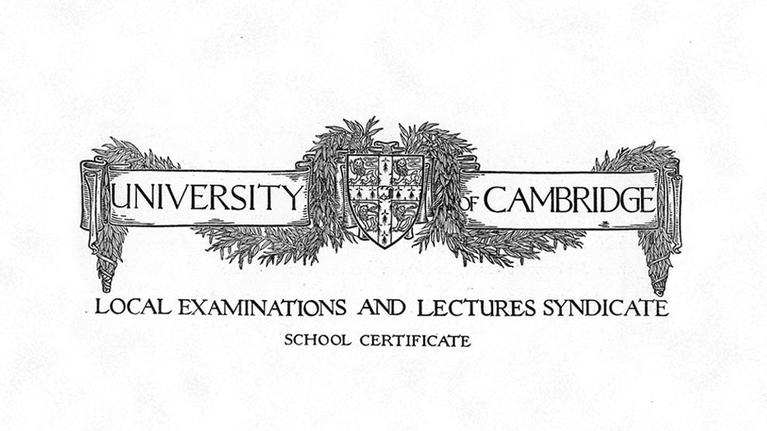 old ornate University of Cambridge  Local Examinations and Lecture Syndicate crest.