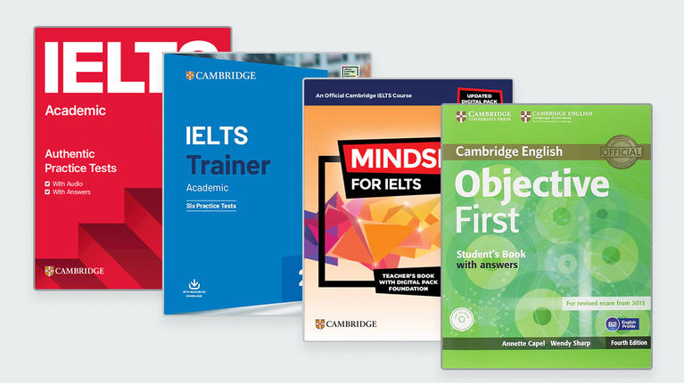 ielts exam preparation books in various colors
