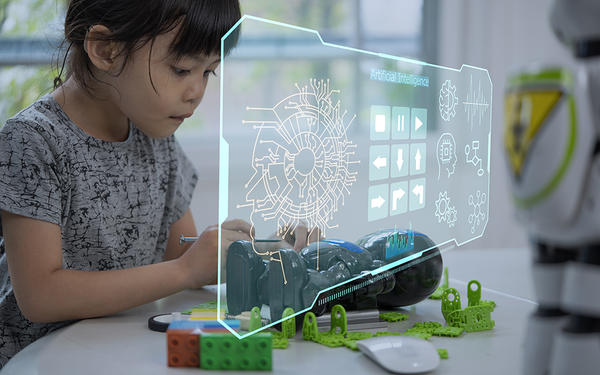 A student interacts with an AI tool while studying.