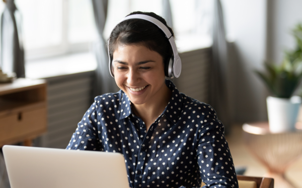 Student at laptop, taking part in online course