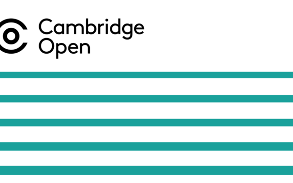 teal lines on white background, Cambridge Open logo top left