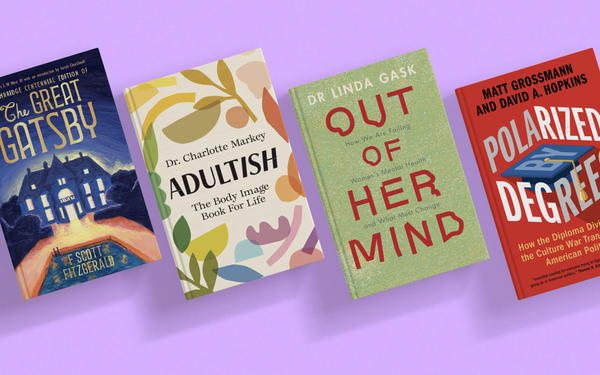 Four Cambridge University Press book covers against a lavender background