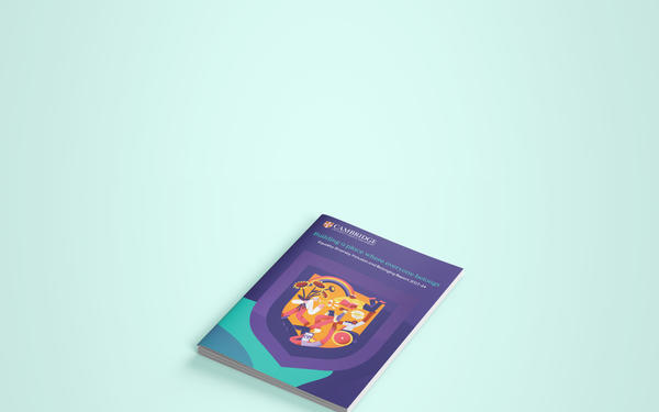 blue background with front cover of Cambridge's EDIB report in the middle