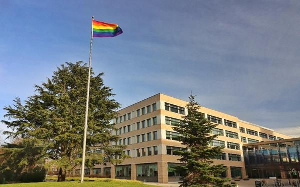 Pride flag outside Cambridge HQ