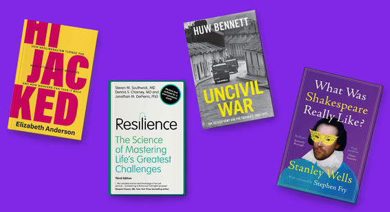Four new Cambridge University Press book covers on a purple background