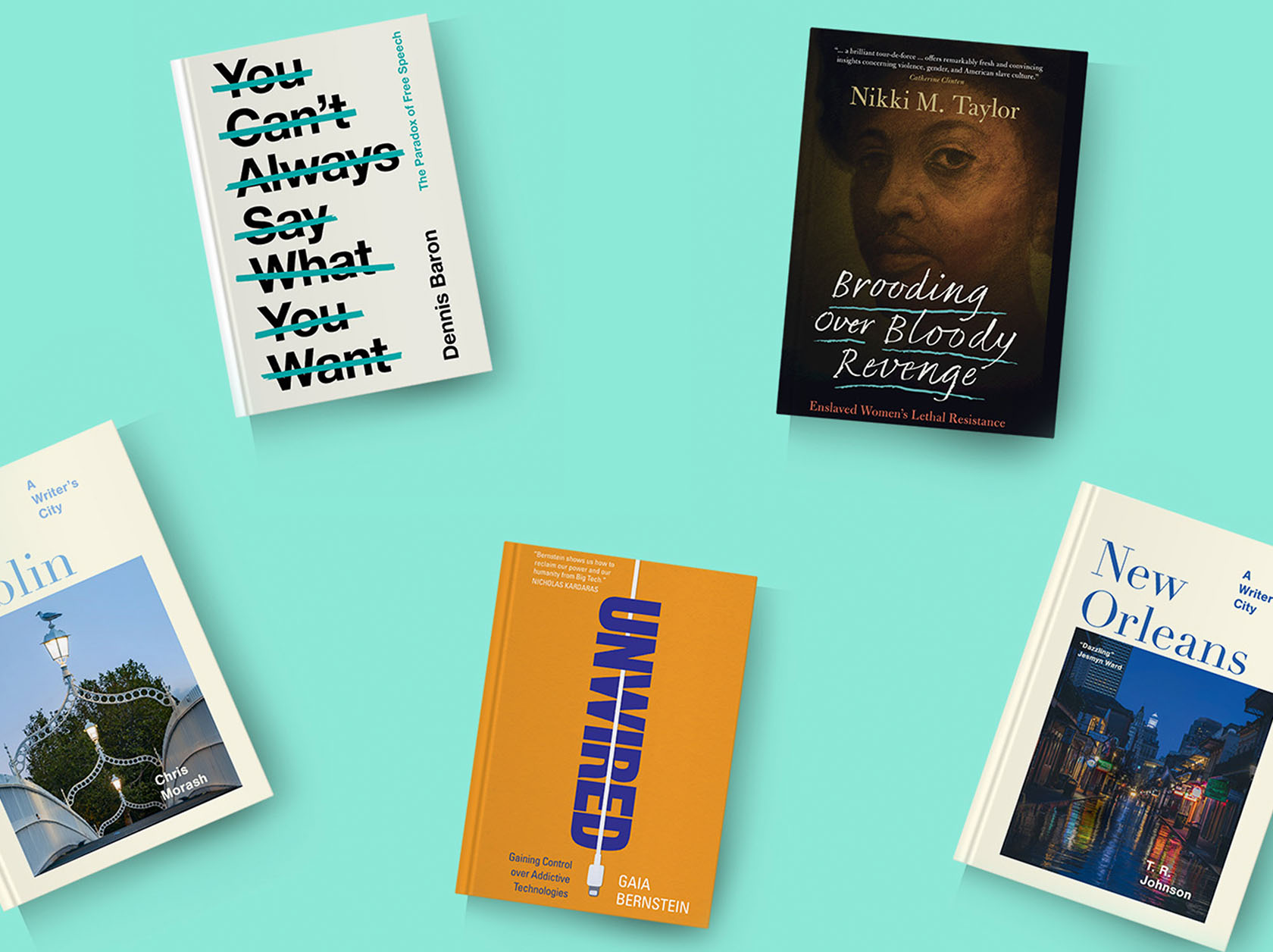 book covers on blue background