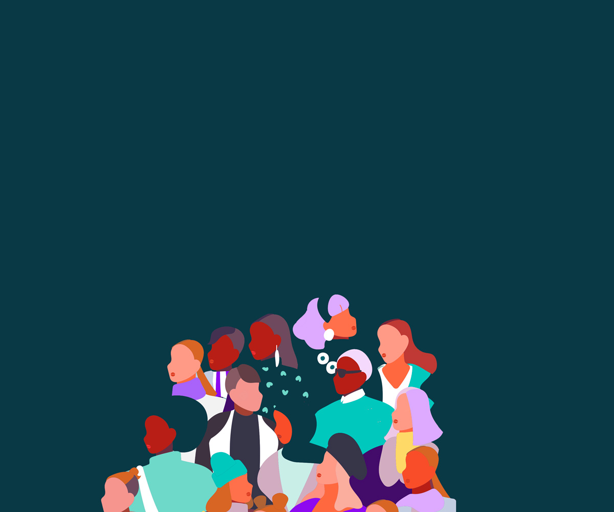 Colourful graphics of diverse group of people